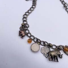 Vtg Elephant Bronze Tone Lion Charm Chunky Link Safari Statement Necklace 22″