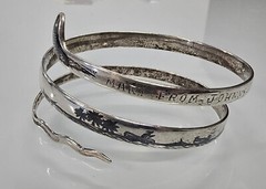 Antique Middle Eastern Niello Coiled Snake Silver Bracelet