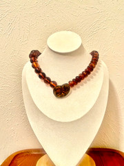 🔥 925 Silver 18K Gold Genuine Amber Necklace Pendant Butterscotch Cognac 68g