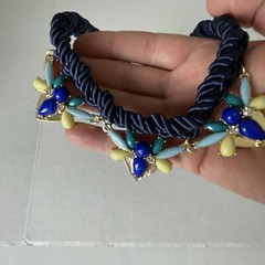 Bee Blue Necklace BRAIDED KNOTTED ROPE 18″ Blue Rhinestone Charm Jewel Bug