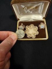 Vintage Brooch and Earrings Set Spun Wire Lotus French Twist Back