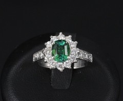 Vintage 1.19ct Chrome Green Tourmaline & 0.73ct Diamond Platinum Ring, Size 5.5