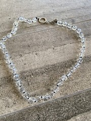 Necklace Faceted Crystal Glass Beads Clear Black Thread Knotted Artisan 21”