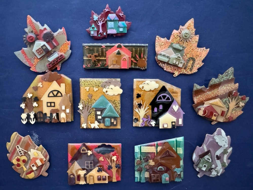 Vintage Jewelry Lot Lucinda Pin House Pin Autumn Clouds W/Face Scarecrow Turkey