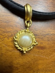 Vintage CAROLEE Necklace Faux Pearl Black Satin Cord