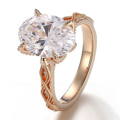Crafted 3.70CT Oval Cut White Moissanite With 10K Yellow Gold FN Women Fine Ring