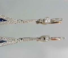 Art Deco Style Sapphire & Diamond Drop Dangle Wedding 14k White Gold FN Earrings