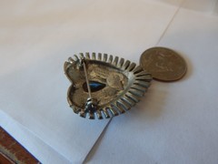 VTG 1930S?? UNUSUAL METAL HEART RHINESTONES BLUE CENTER STONE