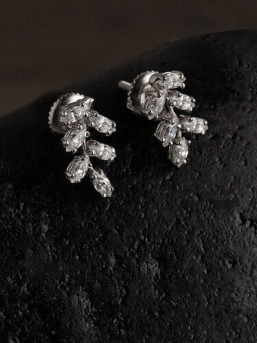 Leaf Shape Cluster Stud Earrings 2.3 Ct Simulated Diamond 14K White Gold Over
