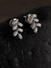 Leaf Shape Cluster Stud Earrings 2.3 Ct Simulated Diamond 14K White Gold Over