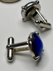 Vintage Anson Silver Tone Blue Stone Mid Century Round Cufflinks