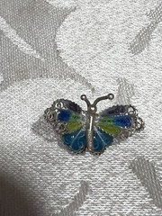 Vintage Italian 800 Silver Filigree Enamel Butterfly Pin. Small Size