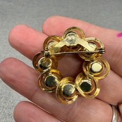 Vintage Judy Lee Set Brooch Earrings Clear Round Rhinestones Gold Tone