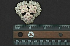 Vintage Money Metal Alloy Floral Brooch Pearlescent Enamel Pink Rhinestone Pearl