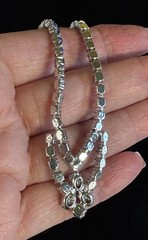 Vintage KARU Blue Rhinestone V Design Silver Tone Choker Necklace Signed 17”