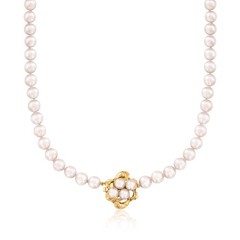 Vint 6-7mm Cult Prl Ncklc w 14k Gold Floral Clasp 18 inches