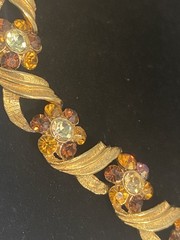 Vintage Signed Karu Yellow & Brown RS Gold Tone Etched Link Necklace & Bracelet