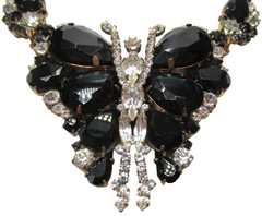 LILIEN CZECH Huge Black Glass Rhinestone Butterfly Necklace Earring Set