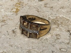 ✨🍂💛VINTAGE Stamped 925 STERLING SILVER 12K GOLD VERMEIL CZ Pavé Baguette Ring✨