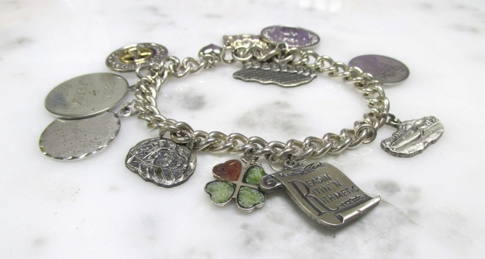 Vintage Sterling Silver Charm Bracelet w/ 11 Charms ~ 7″ ~ 49.8grams ~ 12-G836