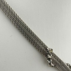 Vintage Mesh Tassel Necklace Rhinestone Silver Tone Dangling Collar
