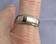 VINTAGE OLD PAWN STERLING ZUNI CS LONJOSE MOTHER OF PEARL LAPIS INLAY RING