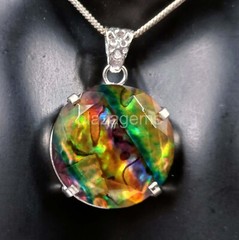Natural Ammolite 61.5 Ct EGL Opal-Like Organic Doublet 925 Silver Pendant 4HKZ