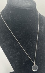 Vintage Faceted Cut Clear Crystal Round Pendant on 18″ Sterling Chain 2G