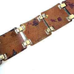 Vintage Enamel on Copper Bracelet Green Panel MCM Mid Century Modern 50s 6 3/4″