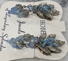 Rare Vtg 1960’s HOBE Clip On Earrings Glass AB Faux Turquoise Dangle Chandelier