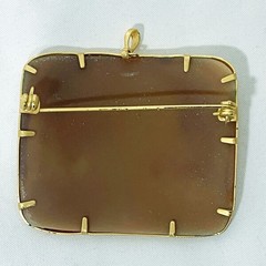 Antique Style Gold Resin Cameo Bird Brooch Pendant Top Square 55x45mm From Japan