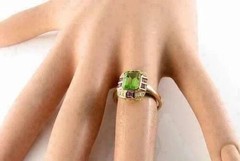 Art Deco 3Ct Emerald Cut Peridot Amethyst Lab Created Diamond 14K Gold FN Ring