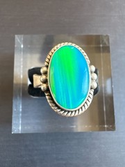 Vintage 925 Sterling Silver Blue Green Stone Ring Adjustable Size