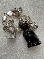 Unique Cat Charms Sterling Silver And Black Cat Italian Double Curb 925 Bracelet