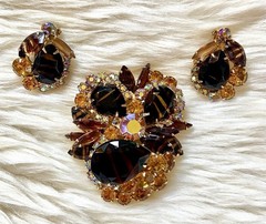 Juliana Book Piece Tigers Eye Rhinestone Necklace Brooch Earring Set