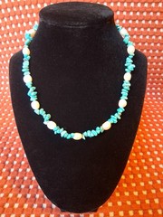 Vintage 925 Silver Turquoise And Pearl Necklace 17″
