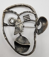 Cubist Modern Art Open Work PICASSO FACE PIN Silver Tone Abstract Vtg Brooch MCM