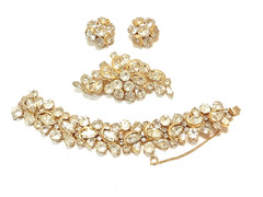 KRAMER NY Gold Tone Half Circle Clear Rhinestone Bracelet, Brooch & Earring Set
