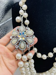 Dazzling AB Rhinestone Vintage Hollywood Glamorous Layered Faux Pearl Necklace