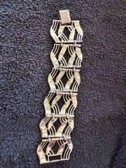 Vintage Coro Gold-Tone Wide Link Bracelet Modernist Geometric Design Signed