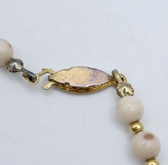 Vintage Gold Tone Jasper Beaded Necklace Polished Cream Boho Natural Graduated