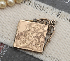 Antique 10k Victorian Square Rolled Gold Etched Filled Locket Photo Pendant Fob