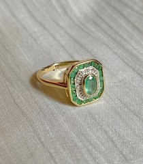 3Ct Vintage Art Deco Style Oval Lab Created Emerald Engagement 14K Gold FN Ring