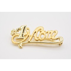AJC Vintage #1 Mom Pin Brooch Brushed Gold Mother’s Day Signed NOS 1980s Bin4