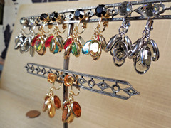 Vintage NOS lot of 5 prs glass jeweled cluster clip earrings multi cognac etc 92