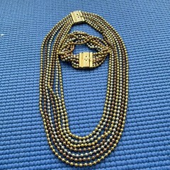 Vintage 1930s Art Deco multi-strand ball chain necklace and bracelet set.