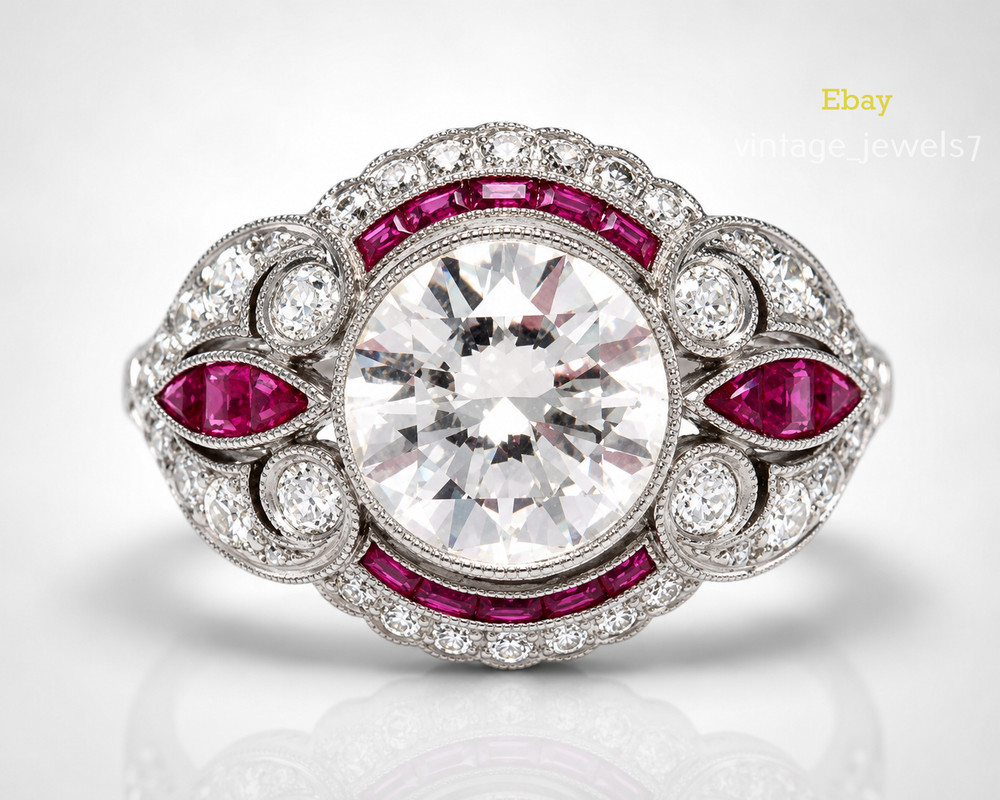 Art Deco Style 3.5CT Lab Created Diamond Vintage Filigree Ring 14K White Gold FN