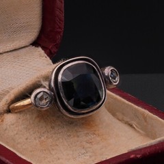 Victorian 3.00 Ct Natural Sapphire Rose Cut Diamond 18 Kt/Silver ring