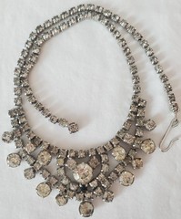 Vintage Rhinestone Statement Necklace Silver Tone Bib Bridal 15.5in