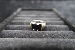 Vtg Two Tone Sterling Silver Gold & Black Onyx Baguette Ring Pranda Thailand